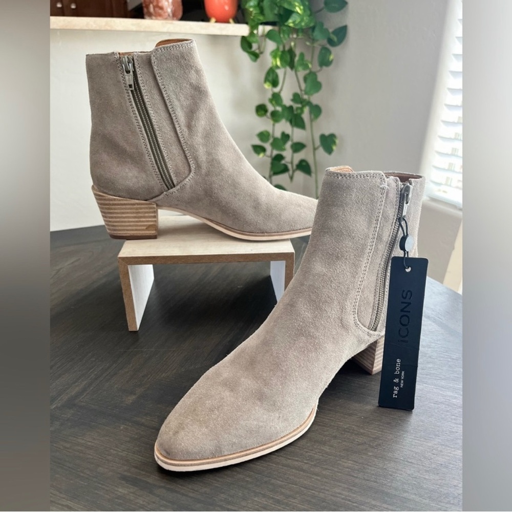 Rag & Bone Rover zip booties in warm grey suede